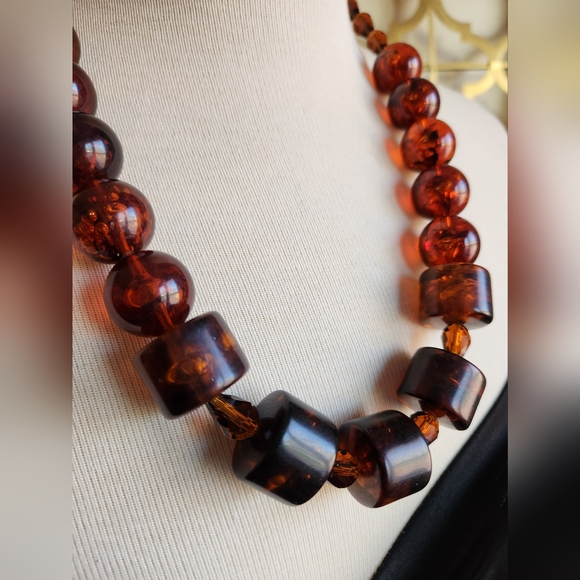 ✨️Chunky Vintage Brown Lucite Necklace - Tortoiseshell✨️ - Picture 12 of 15
